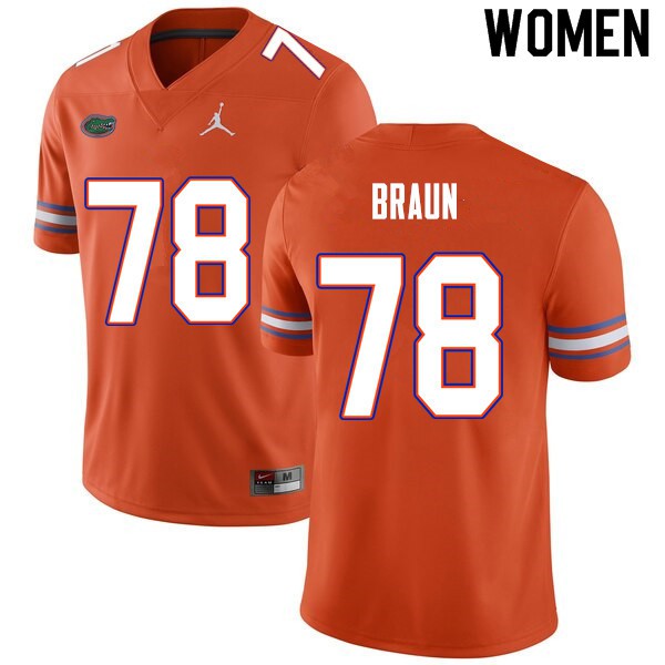 Women #78 Josh Braun Florida Gators College Football Jersey Orange